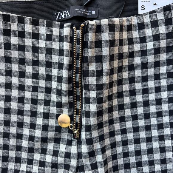 Zara Legging High-Rise Womens S White Black Gingham Plaid Checkered Skinny Pants - Picture 7 of 14